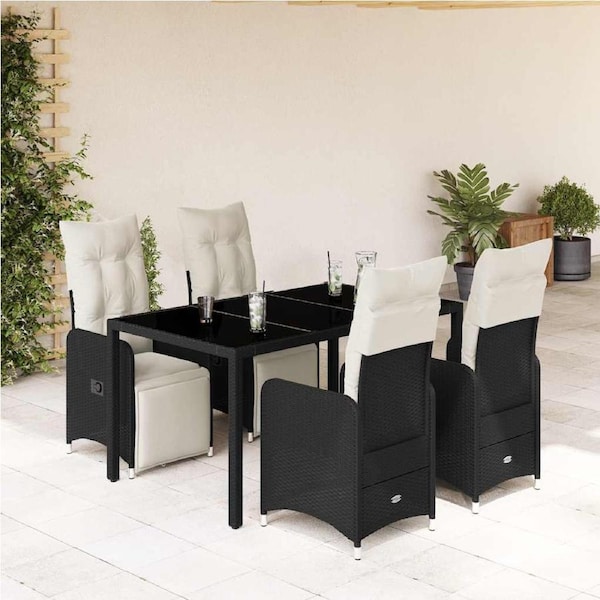 5 Piece Garden Bistro Set with Cushions Black Poly Rattan vidaXL