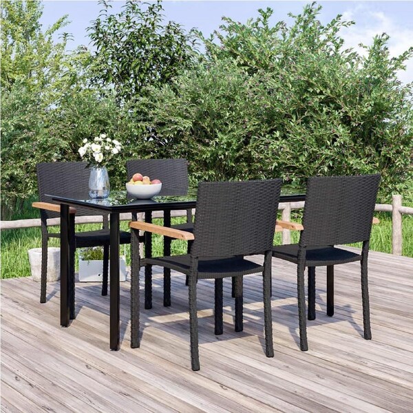 5 Piece Garden Dining Set Black Poly Rattan vidaXL