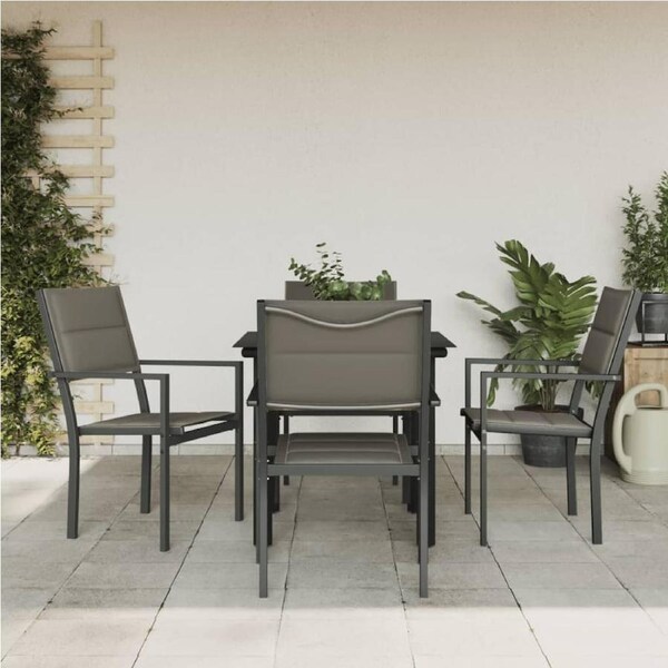 5 Piece Garden Dining Set Black Steel and Textilene vidaXL