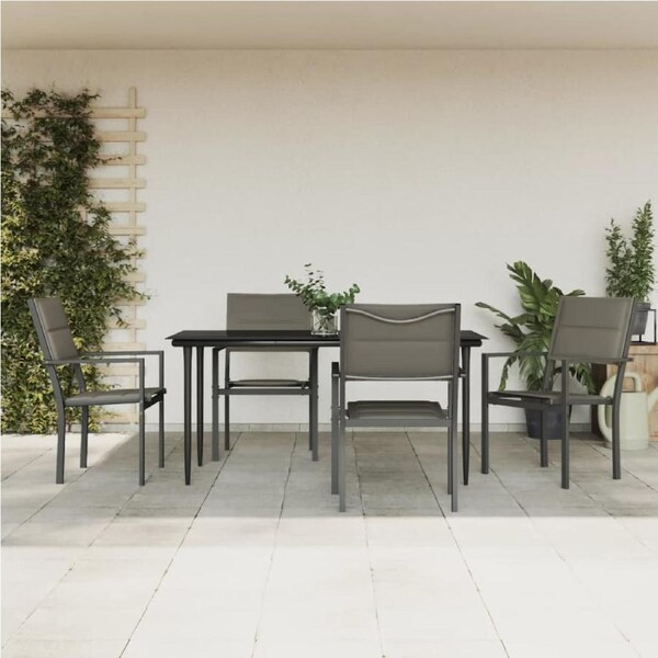 5 Piece Garden Dining Set Black Steel and Textilene vidaXL