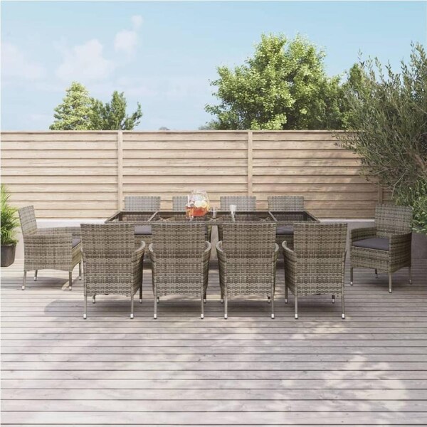 11 Piece Garden Dining Set with Cushions Grey Poly Rattan vidaXL