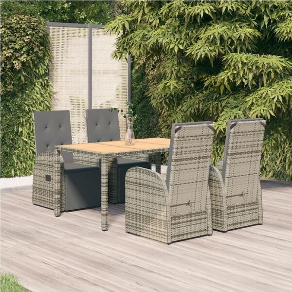5 Piece Garden Dining Set with Cushions Grey Poly Rattan vidaXL