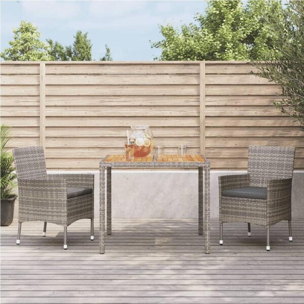 3 Piece Garden Dining Set with Cushions Grey Poly Rattan vidaXL