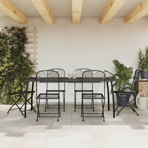 7 Piece Garden Dining Set Anthracite Metal Mesh vidaXL
