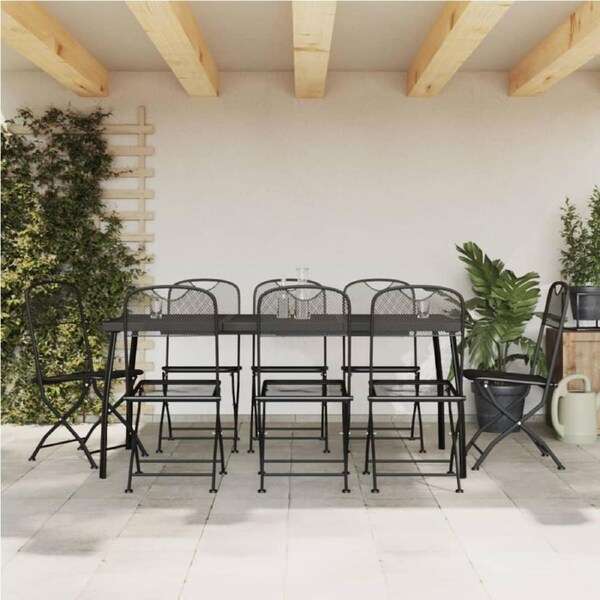 9 Piece Garden Dining Set Anthracite Metal Mesh vidaXL