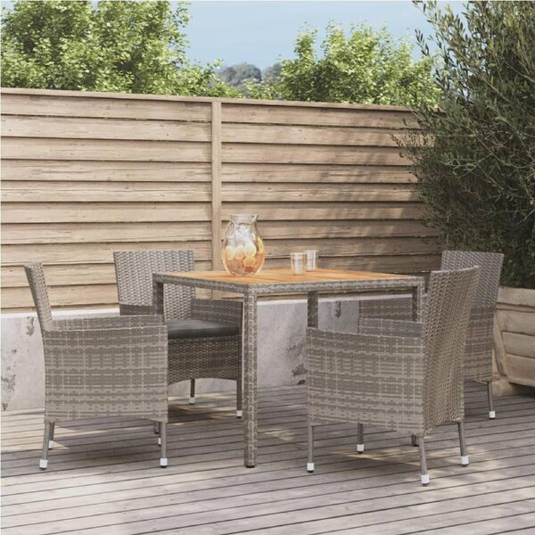 5 Piece Garden Dining Set with Cushions Grey Poly Rattan vidaXL