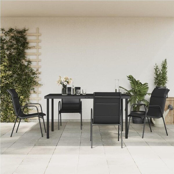 5 Piece Garden Dining Set Black Steel and Textilene vidaXL
