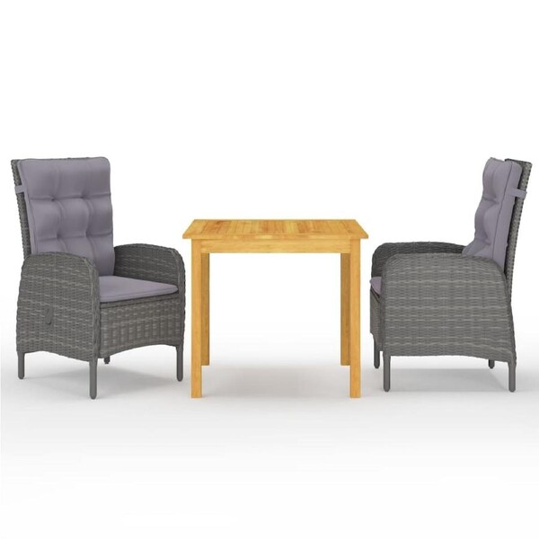 3 Piece Garden Dining Set Grey vidaXL