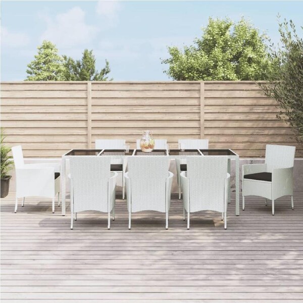 9 Piece Garden Dining Set with Cushions White Poly Rattan vidaXL
