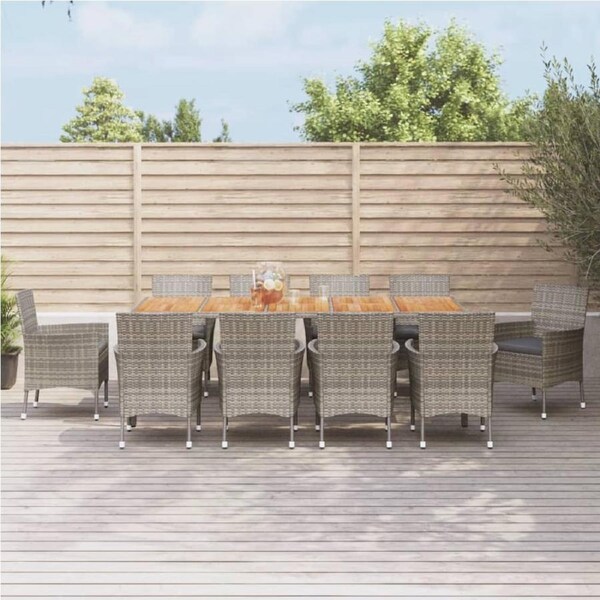 11 Piece Garden Dining Set with Cushions Grey Poly Rattan vidaXL
