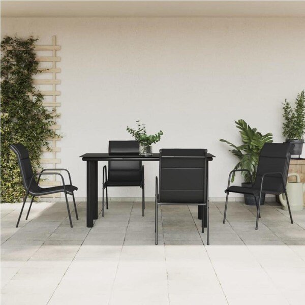 5 Piece Garden Dining Set Black Steel and Textilene vidaXL