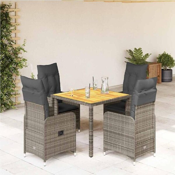 5 Piece Garden Bistro Set with Cushions Grey Poly Rattan vidaXL
