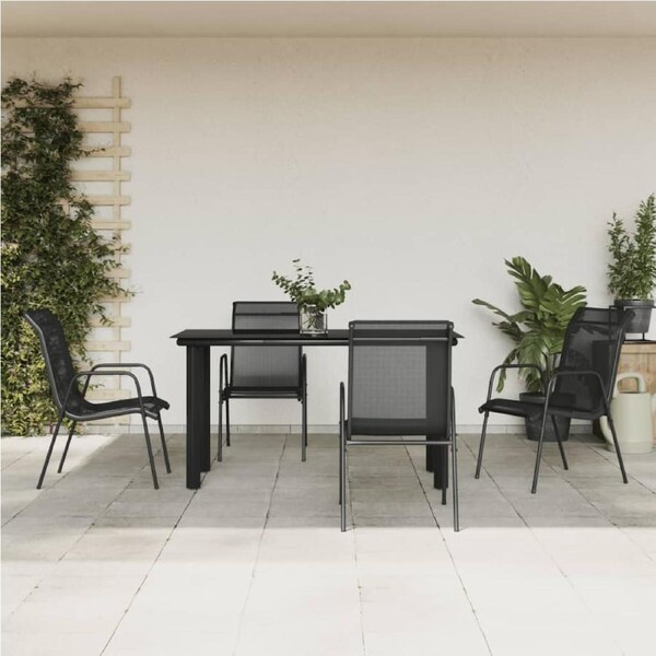 5 Piece Garden Dining Set Black Steel and Textilene vidaXL