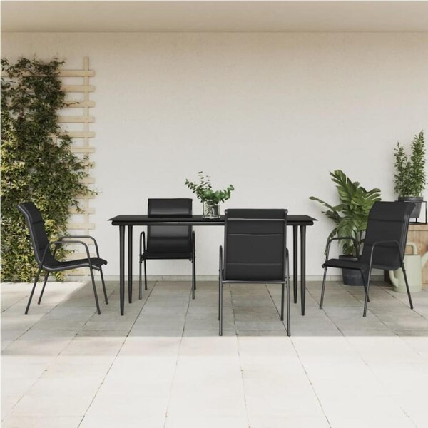 5 Piece Garden Dining Set Black Steel and Textilene vidaXL