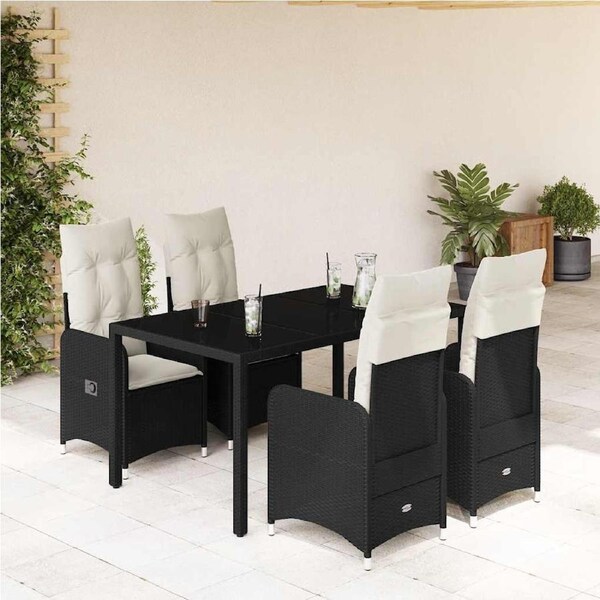 5 Piece Garden Bistro Set with Cushions Black Poly Rattan vidaXL