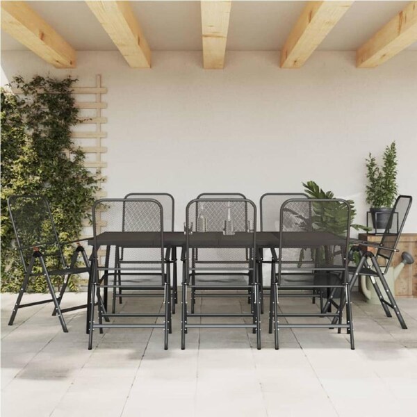9 Piece Garden Dining Set Anthracite Metal Mesh vidaXL