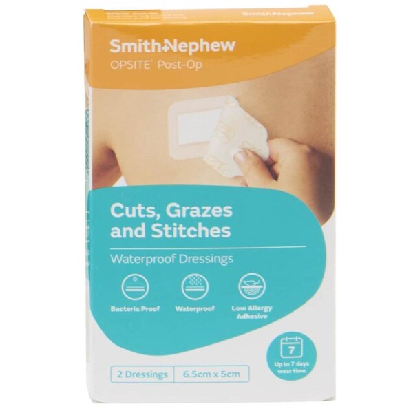 Opsite Post-Op Waterproof Dressing 6.5cm x 5cm 2 Pack