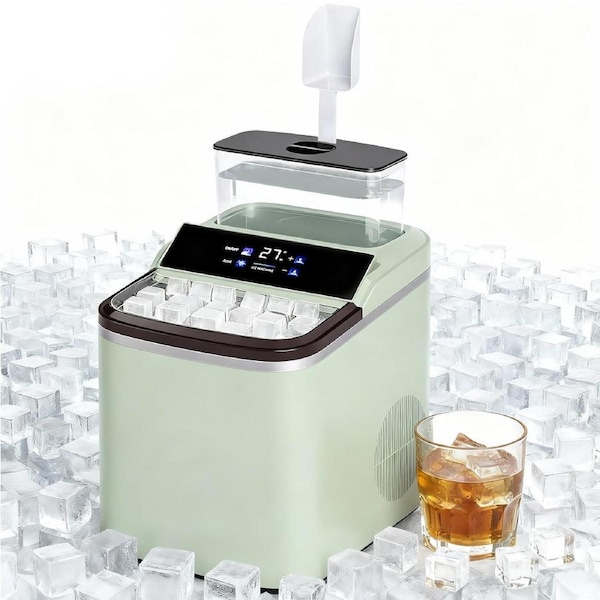Advwin Ice Maker with Cube Ice, 16KG/24H Portable Ice Machine with 12 Cubes/10Min, Adjustable Ice Thickness, Preset Timer Countertop Ice Cube Maker for Home/Bar/Kitchen/Office