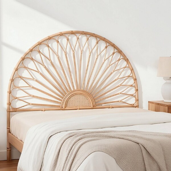 Artiss Bed Headboard Queen Bedhead Rattan - MARI Pine