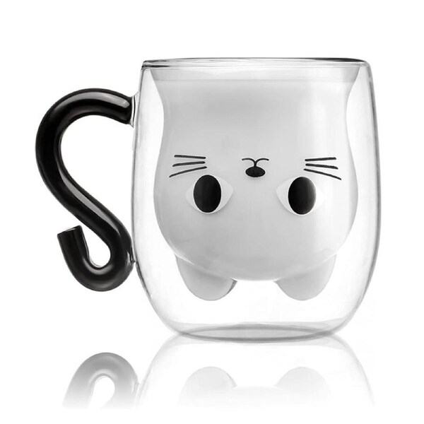 Catzon Cute Double Wall Glass Cup for Coffee Tea Great Christmas Gifts-D