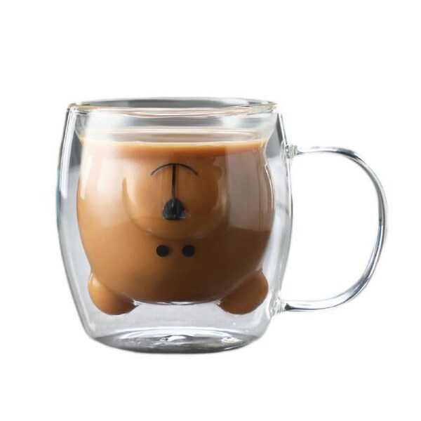 Catzon Cute Double Wall Glass Cup for Coffee Tea Great Christmas Gifts-B