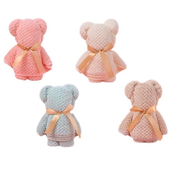 Catzon 4 Pcs Bear Towel Soft Coral Fleece Super Absorption for Christmas Gift-1