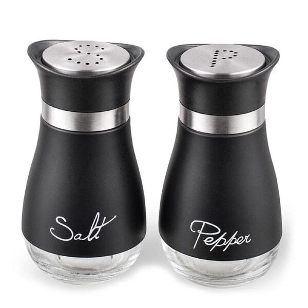 Catzon 2 Pcs Pepper Shakers Refillable with Stainless Steel Lid Kitchen Gifts-Black