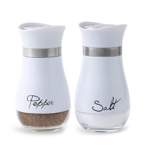 Catzon 2 Pcs Pepper Shakers Refillable with Stainless Steel Lid Kitchen Gifts-White