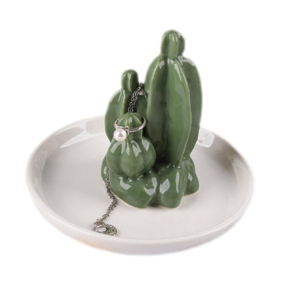 Catzon Ceramic Cactus Ring Holder Jewelry Display for Birthday Christmas Gift-C