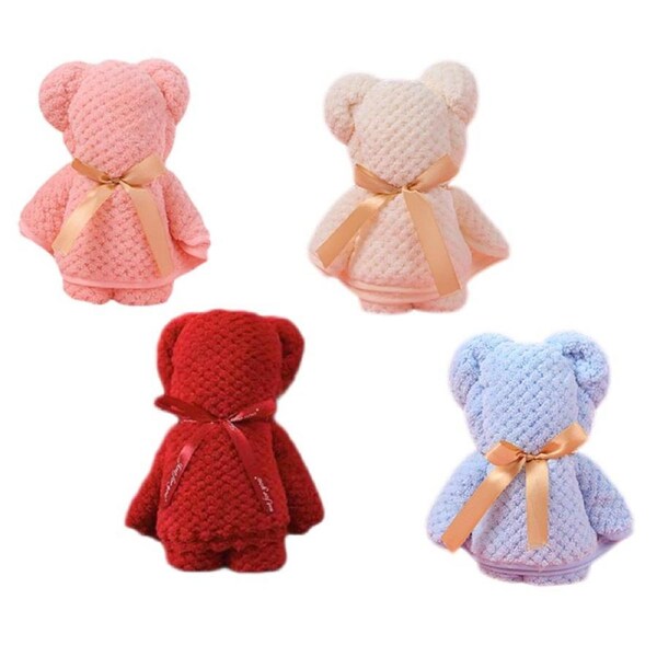Catzon 4 Pcs Bear Towel Soft Coral Fleece Super Absorption for Christmas Gift-2
