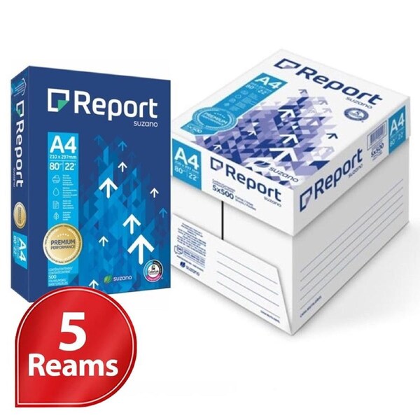 Report Premium A4 Copy Paper 80GSM White - 5 Reams - Carton