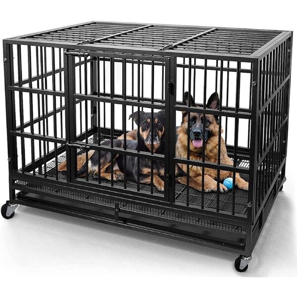 XL XXL XXXL Black Metal Dog Cage with Wheels and Tray
