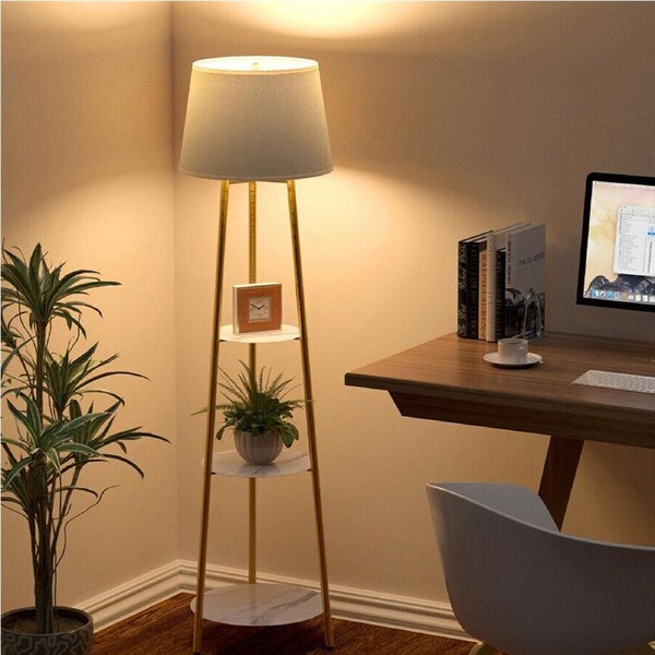 160CM LED Floor Lamp with Marble Shelves and Reading Light