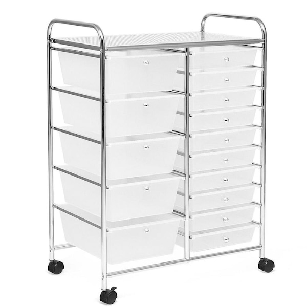 15 Drawer Rolling Storage Cart Trolley with Wheels for Home Office Organization
