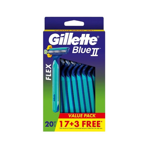 Gillette Blue II Razor 20 Pack - Aloe-Infused Twin Blade Razors - Close Everyday Shave - Disposable Razors - Soft UnltraGrip - Chromium-coated Comfort Blades