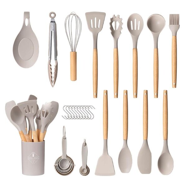 ZUNI 33PCS Silicone Kitchen Utensils Set Wood Cooking Baking Cookware