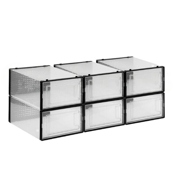 Set Transparent Shoe Storage Box Stackable Drawer Organizer - Black 6x