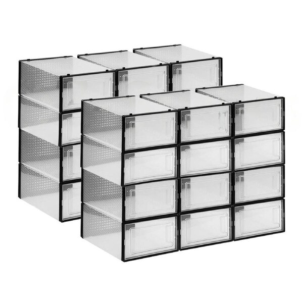 Set Transparent Shoe Storage Box Stackable Drawer Organizer - Black 24x
