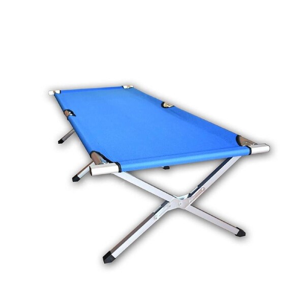 Folding Camping Bed Stretcher Light Weight Camp Portable With Carry Bag Light Blue