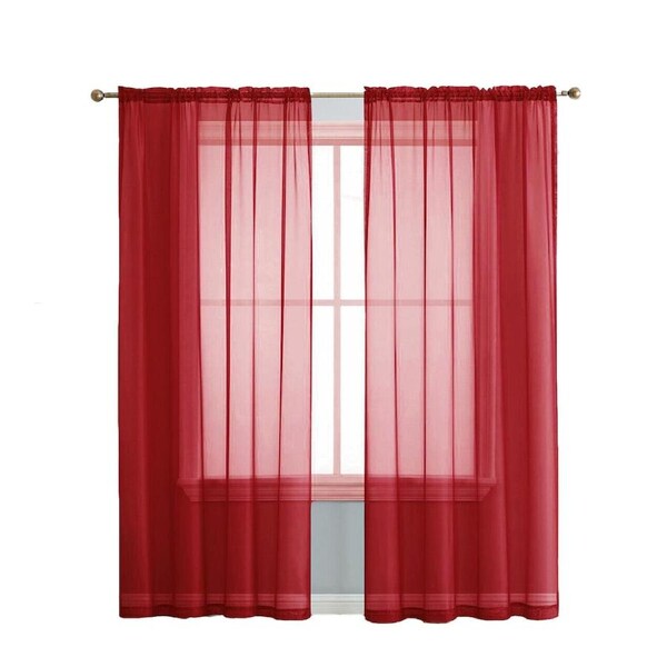 Sheer Curtain Rod Pocket Organza Voile Curtain Window Drape Hot Red