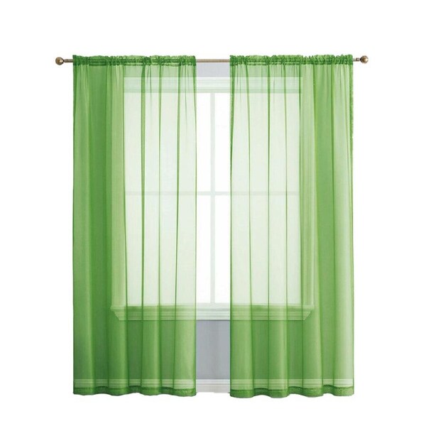 Sheer Curtain Rod Pocket Organza Voile Curtain Window Drape Apple Green