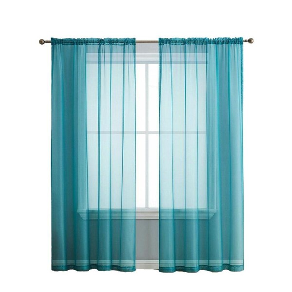 Sheer Curtain Rod Pocket Organza Voile Curtain Window Drape Teal