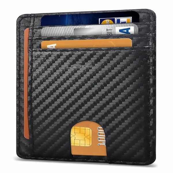 RFID Blocking Purse Flip Leather Wallet Slim Credit Card Holder Mens Money Clip Carbon Black