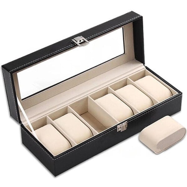 Watch Jewelry Storage Case Box Wrist Watches Holder Display Organizer 6 Pads Watch Box