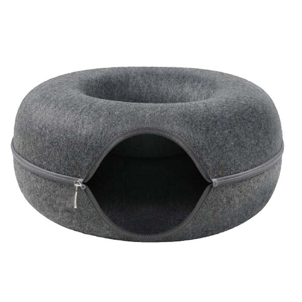 Cat Tunnel Bed Felt Pet Puppy Nest Cave House Interactive Play Toy Round Donut 50 x 50 x 20cm