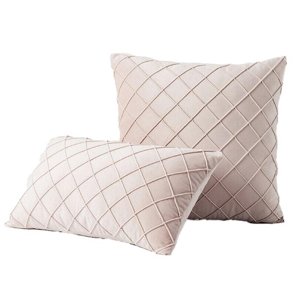 Velvet Cushion Cover Diamond Pleated Checked Home Decor Sofa Throw Pillow Case - Pink 30 x 50cm