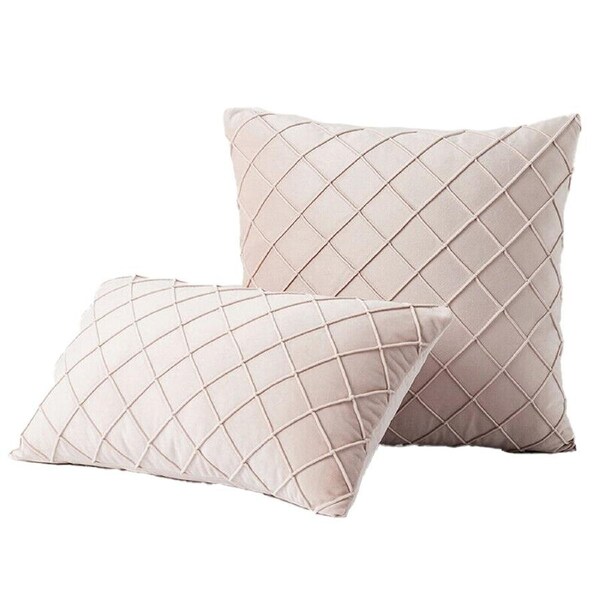Velvet Cushion Cover Diamond Pleated Checked Home Decor Sofa Throw Pillow Case - Pink 45 x 45cm