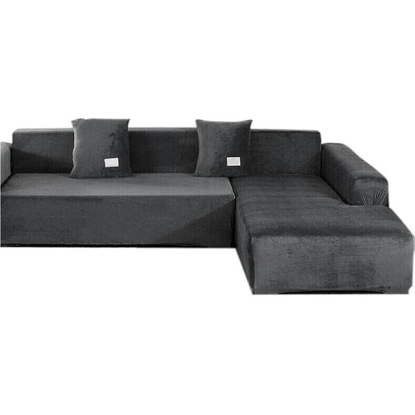 Velvet Sofa Covers Couch Cover Super Stretch Slipcover Protector - Dark Grey 1 Seater