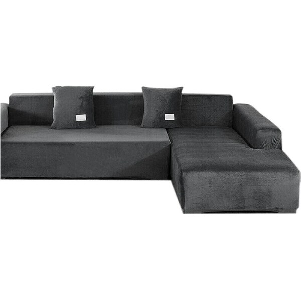 Velvet Sofa Covers Couch Cover Super Stretch Slipcover Protector - Dark Grey 3 Seater
