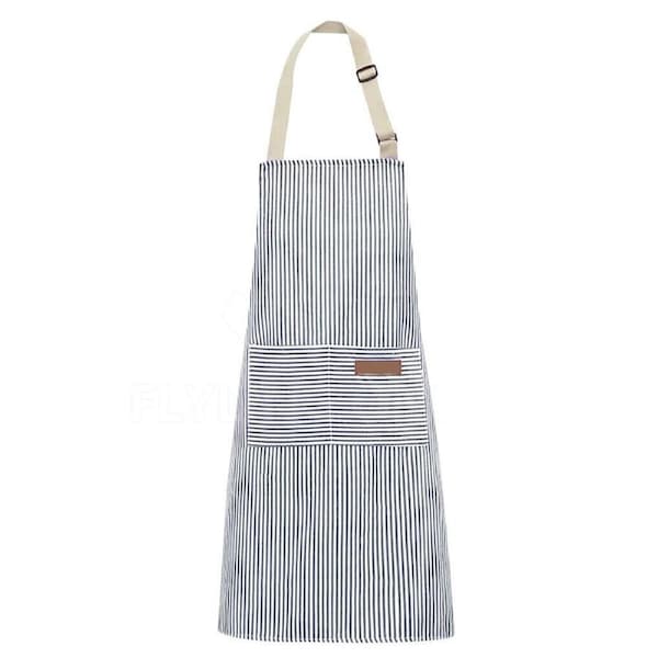 Adjustable Apron Hanging Neck Cooking Kitchen Baking Bar BBQ Chefs 2 Pockets Blue This Tripe